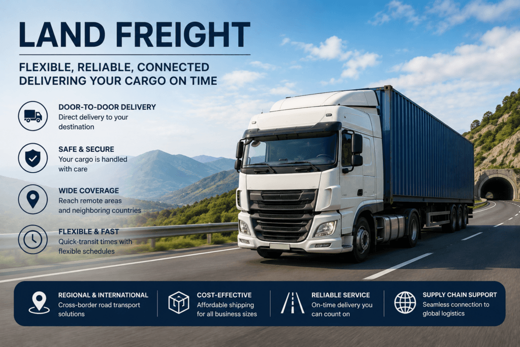land freight
Container truck transporting cargo by road for international land freight and cross-border shipping.