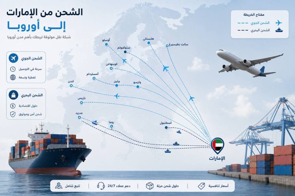 مدة الشحن من الإمارات إلى أوروبا