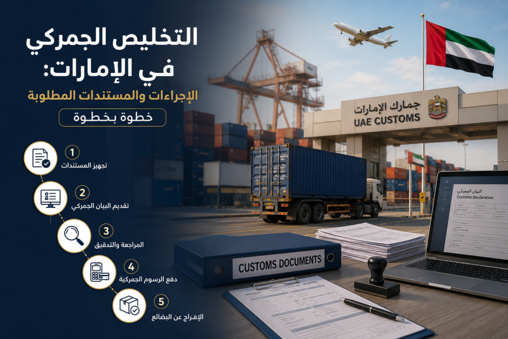 موظف تخليص جمركي يراجع مستندات الشحن في الإمارات