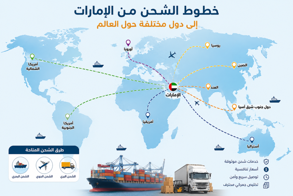 خطوط الشحن من الامارات الى دول العالم المختلفة 
