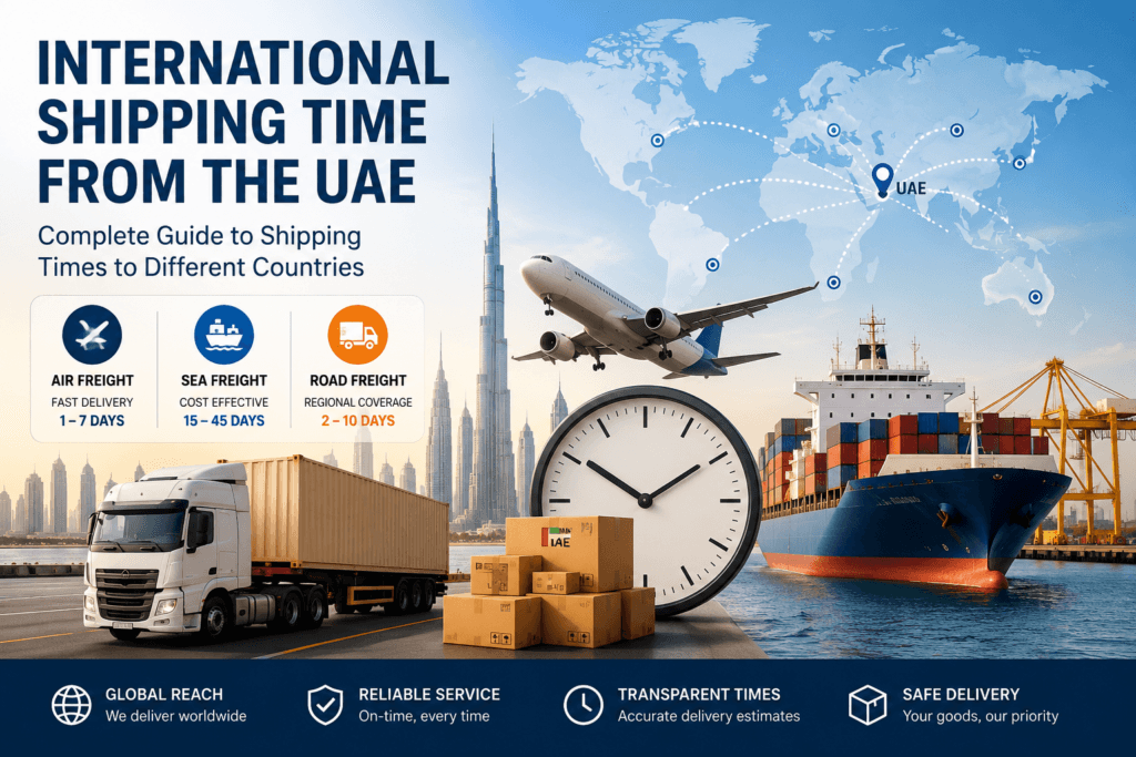 International Shipping Time from UAE for air freight, sea freight, and road freight worldwide.